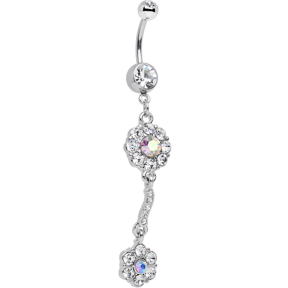 Clear Gem Double Trouble Flower Dangle Belly Ring