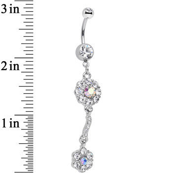 Clear Gem Double Trouble Flower Dangle Belly Ring