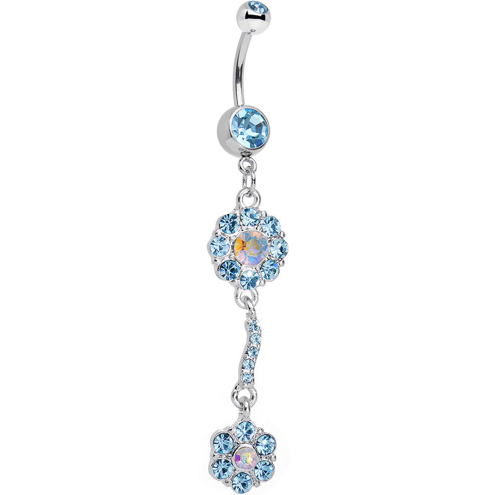 Blue Gem Double Trouble Flower Dangle Belly Ring