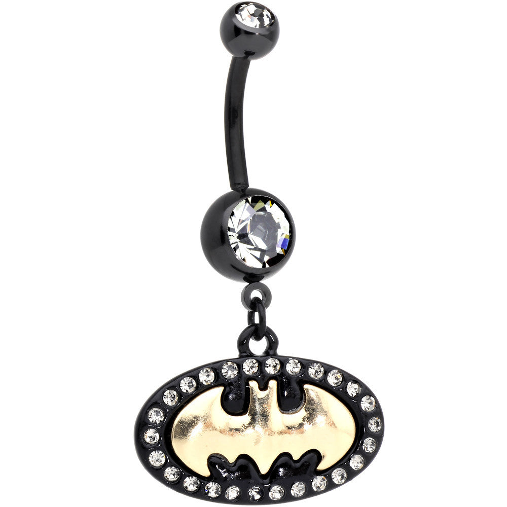 Officially Licensed Black PVD Batman Logo Charm Dangle Belly Ring