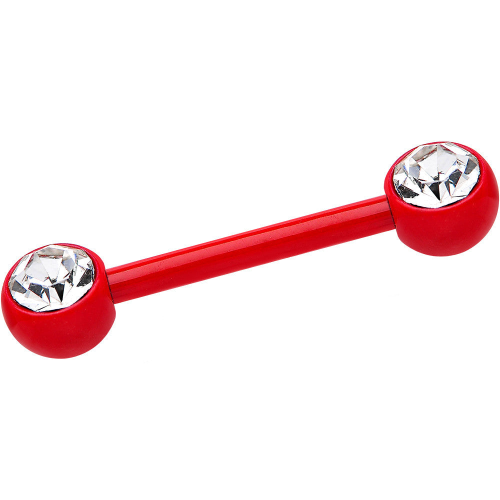 Red Ceramic Coated Gem Ended Barbell Nipple Ring