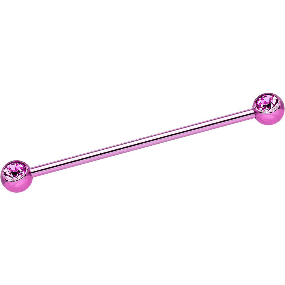 Pink Anodized Titanium Double Gem Industrial Barbell 35mm