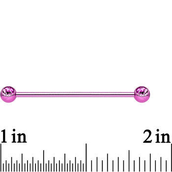 Pink Anodized Titanium Double Gem Industrial Barbell 35mm