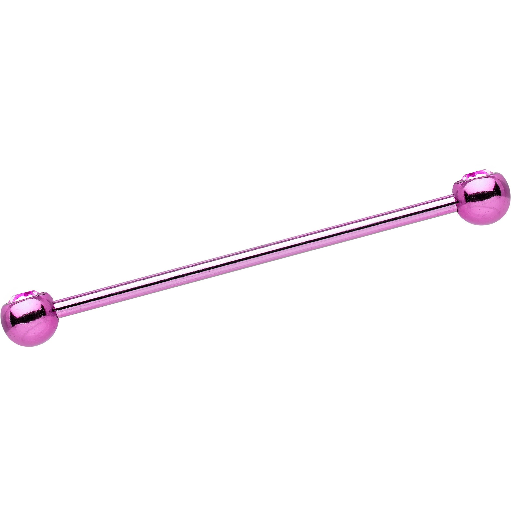 Pink Anodized Titanium Double Gem Industrial Barbell 35mm