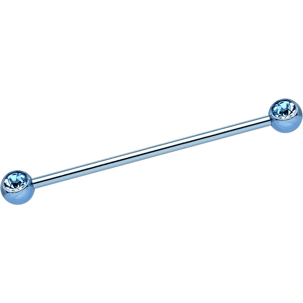 Light Blue Anodized Titanium Double Gem Industrial Barbell 35mm