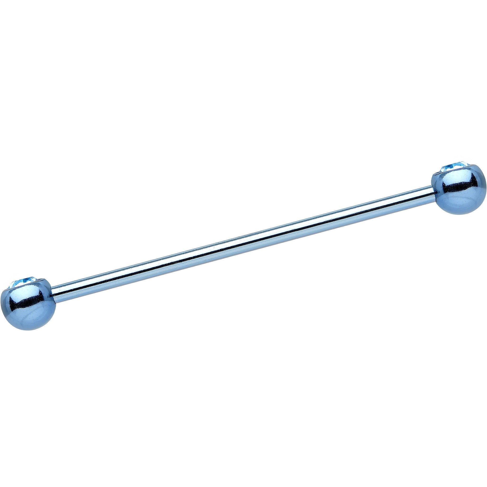 Light Blue Anodized Titanium Double Gem Industrial Barbell 35mm