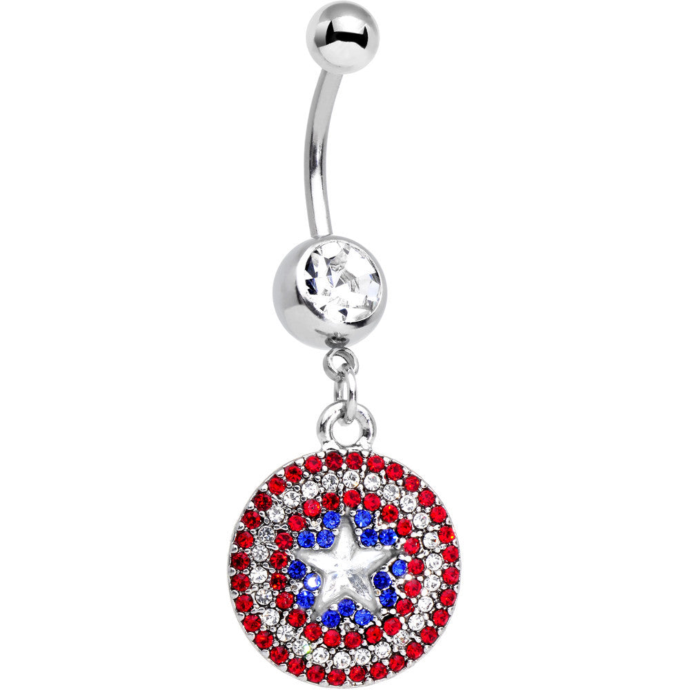 Licensed Patriotic Gem Captain America Shield Dangle Belly Ring