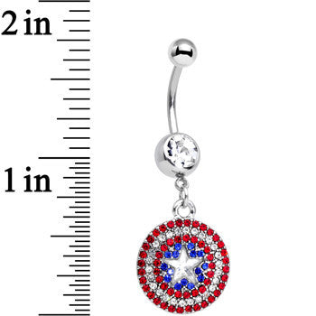 Licensed Patriotic Gem Captain America Shield Dangle Belly Ring