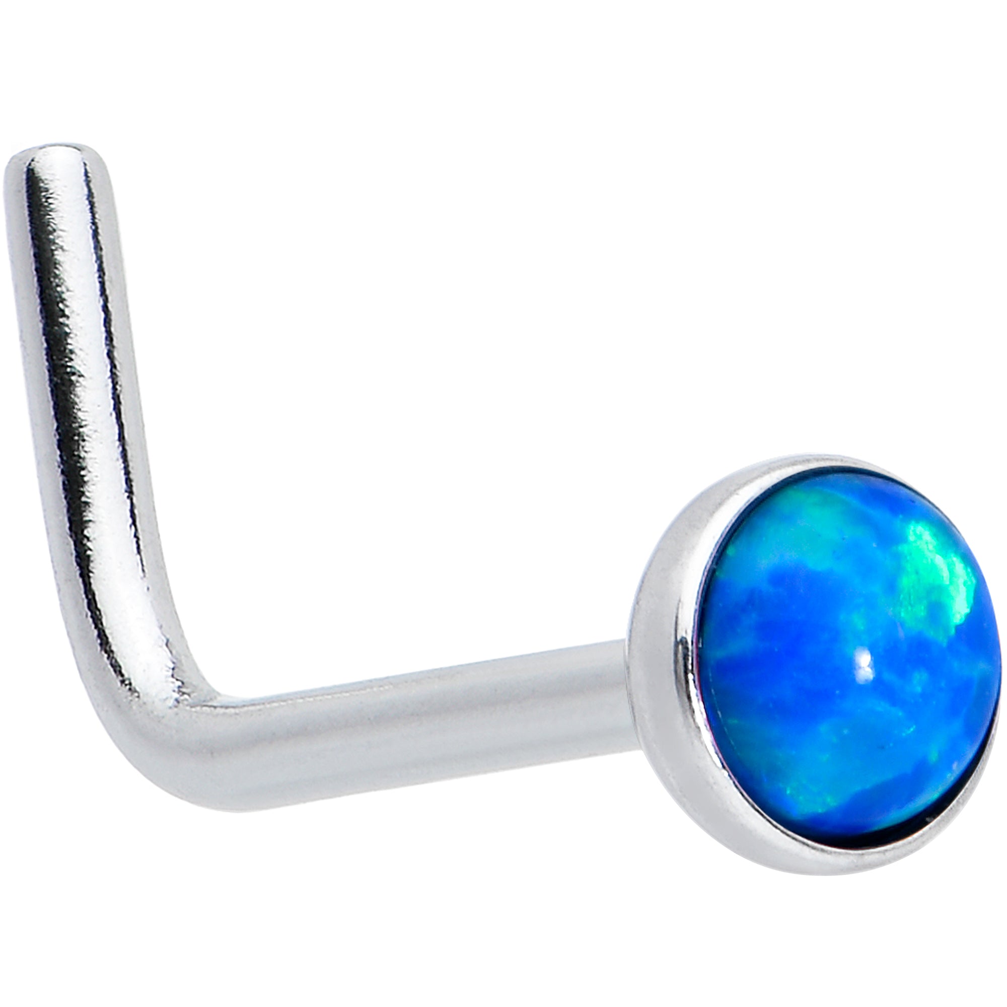 20 Gauge 2mm Blue Synthetic Opal L-Shaped Nose Ring