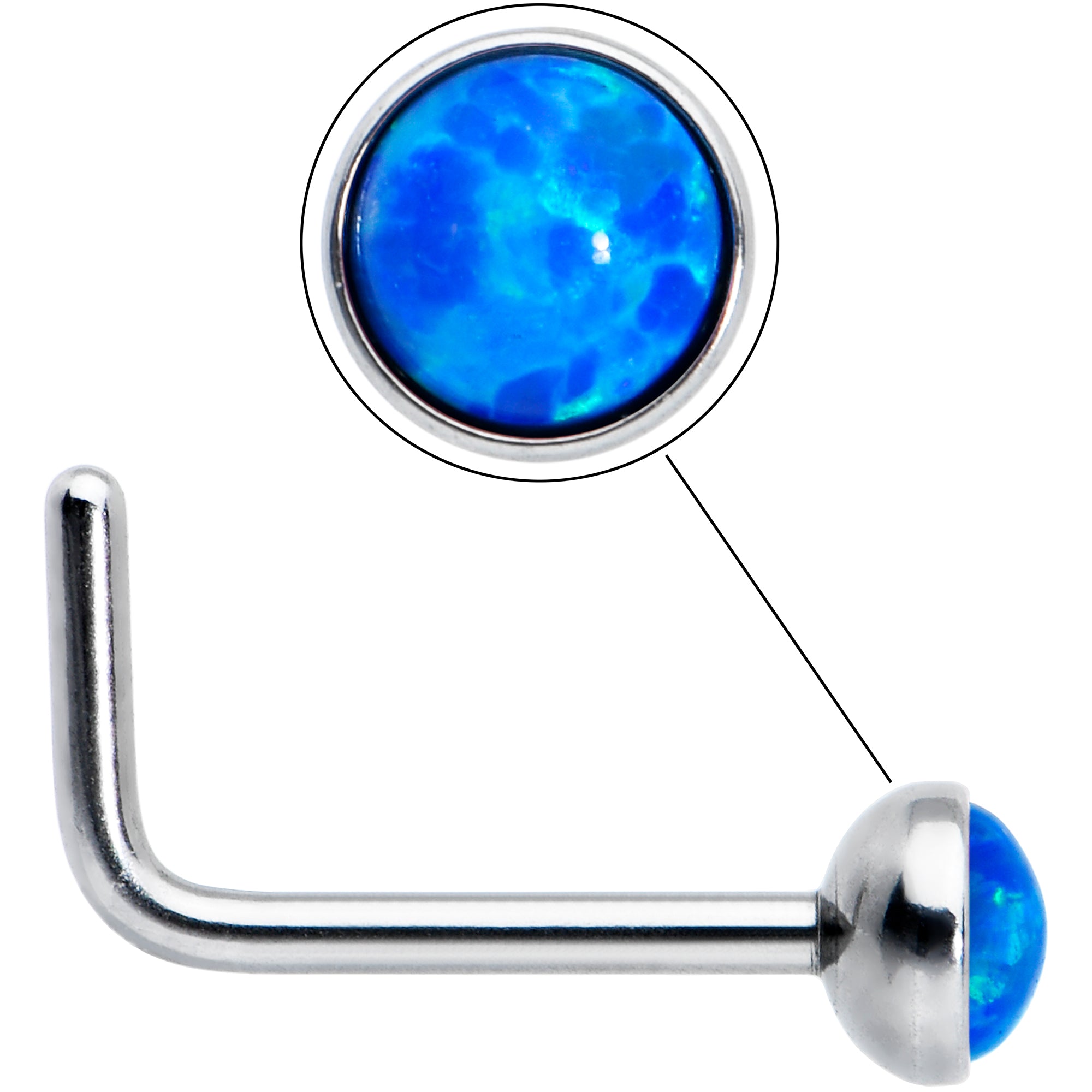 20 Gauge 2mm Blue Synthetic Opal L-Shaped Nose Ring