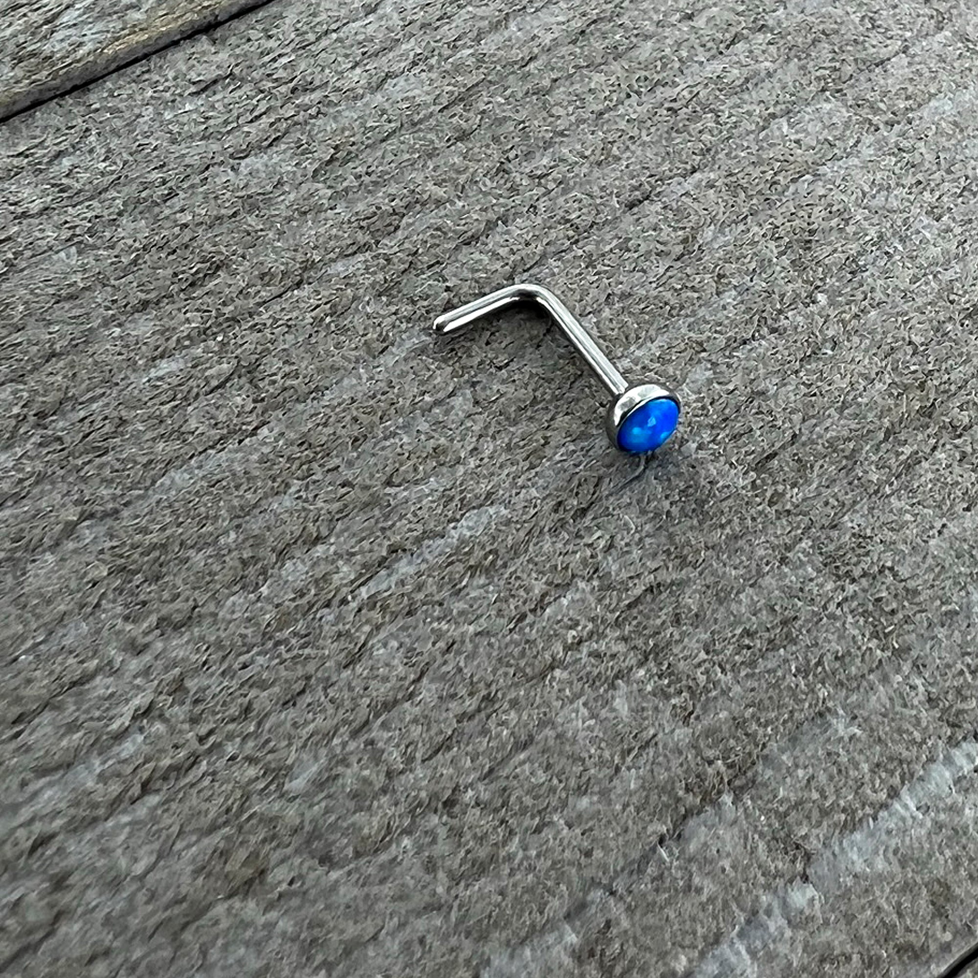 20 Gauge 2mm Blue Synthetic Opal L-Shaped Nose Ring