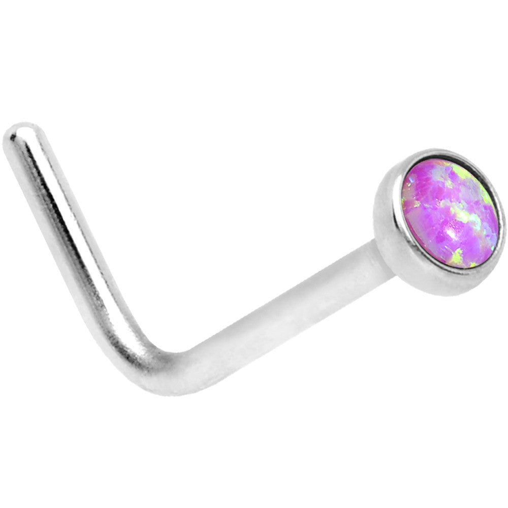 20 Gauge 2mm Purple Synthetic Opal L-Shaped Nose Ring