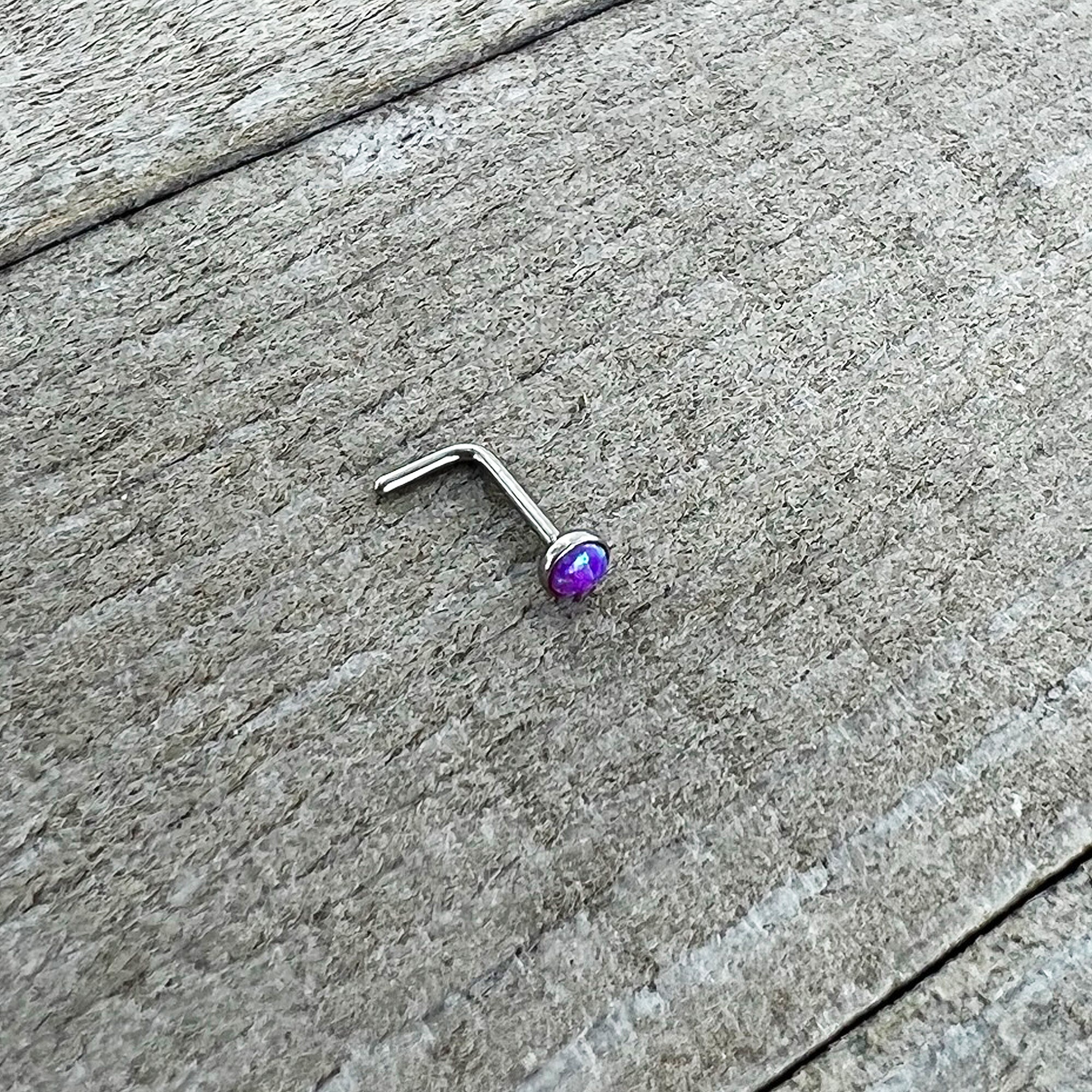 20 Gauge 2mm Purple Synthetic Opal L-Shaped Nose Ring