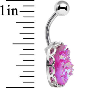 Pink Faux Druzy Scalloped Setting Belly Button Ring