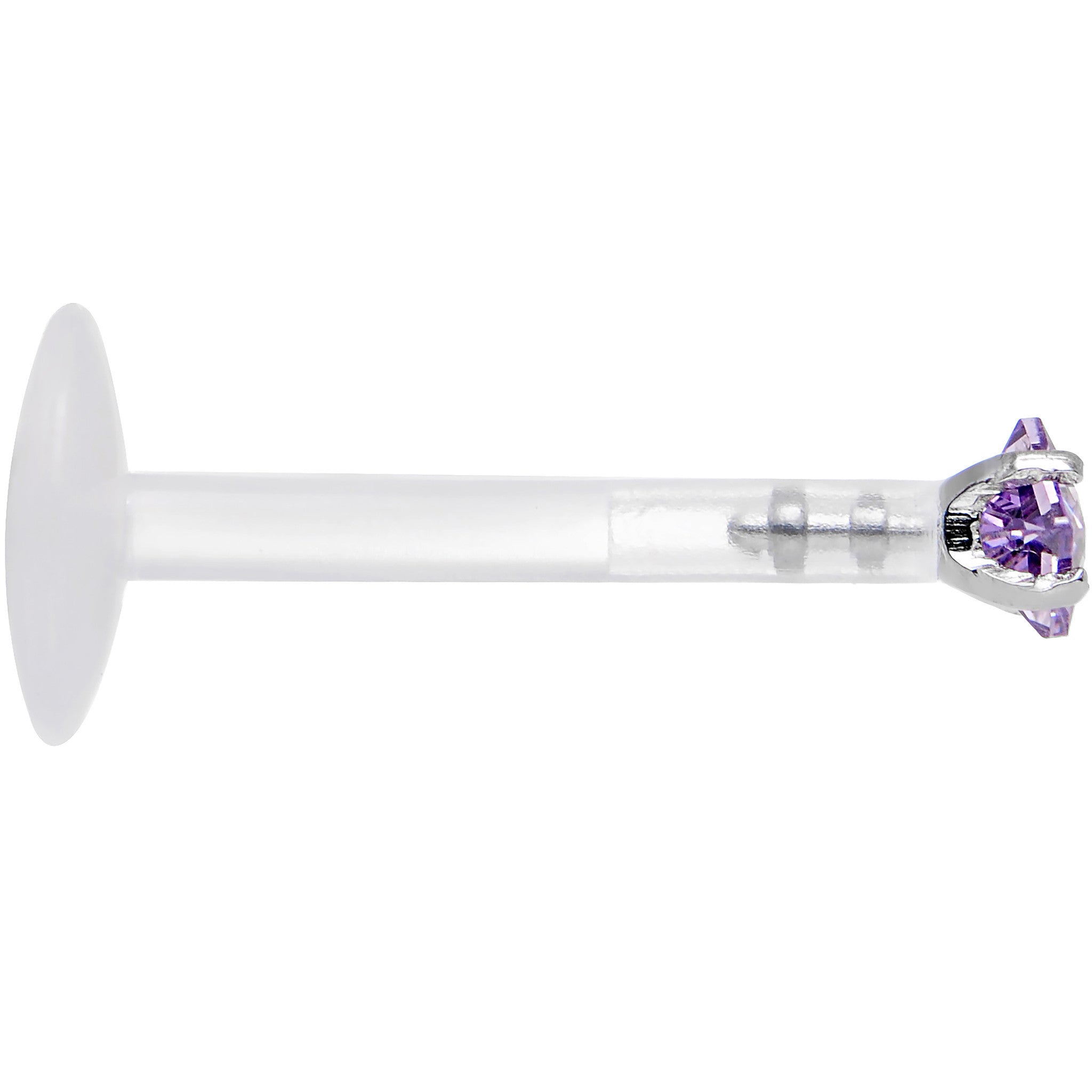 16 Gauge 3/8 925 Sterling Silver PTFE Purple 2mm CZ Labret Monroe