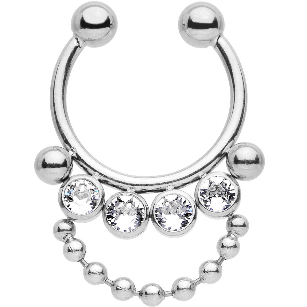 Clear CZ Dangle Bead Fake It Non-Pierced Clip On Fake Septum Ring