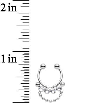 Clear CZ Dangle Bead Fake It Non-Pierced Clip On Fake Septum Ring