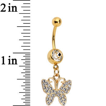 Clear Gem Butterfly Dangle Belly Ring Created with Crystals