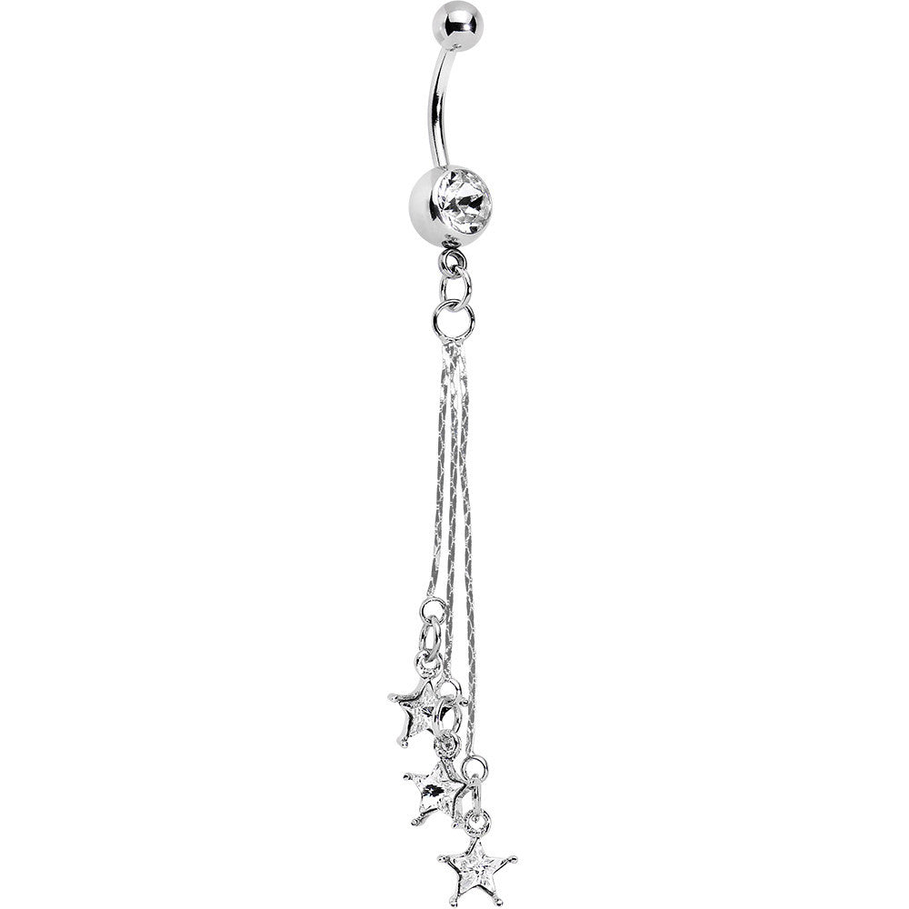 Clear Shooting Star Dangle Belly Ring Created with Crystals