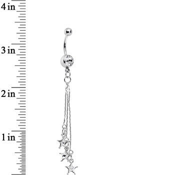 Clear Shooting Star Dangle Belly Ring Created with Crystals