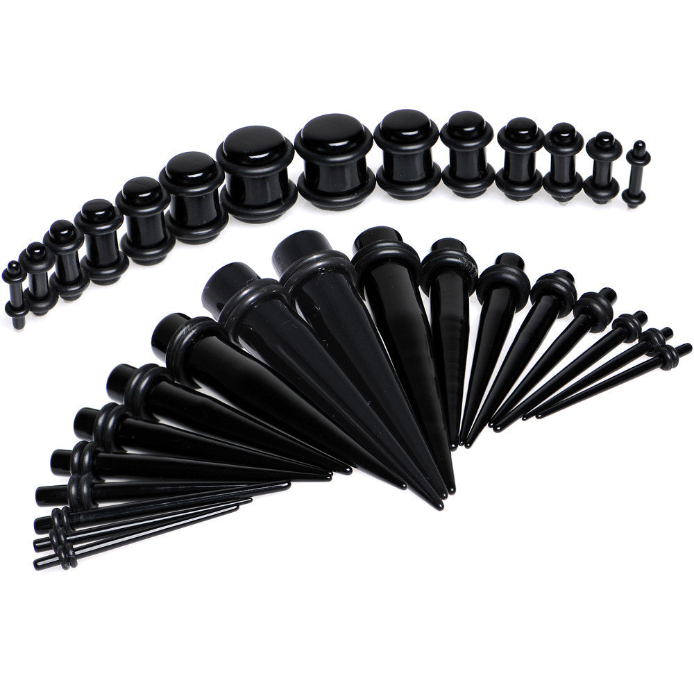 Black Acrylic Taper Plug Kit - 32 Piece 14 to 00 Gauge Ear Stretchers