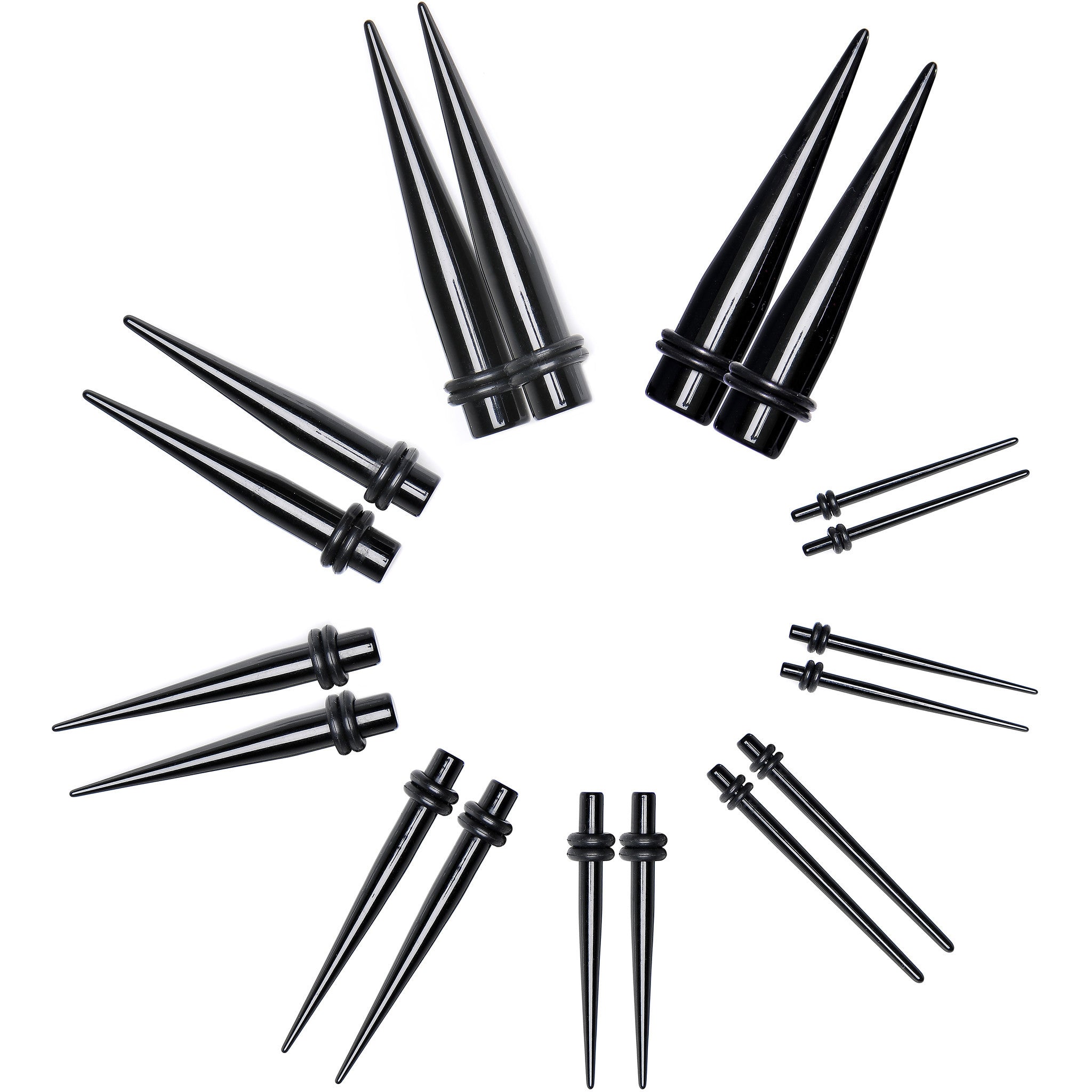 Black Acrylic Taper Plug Kit - 32 Piece 14 to 00 Gauge Ear Stretchers