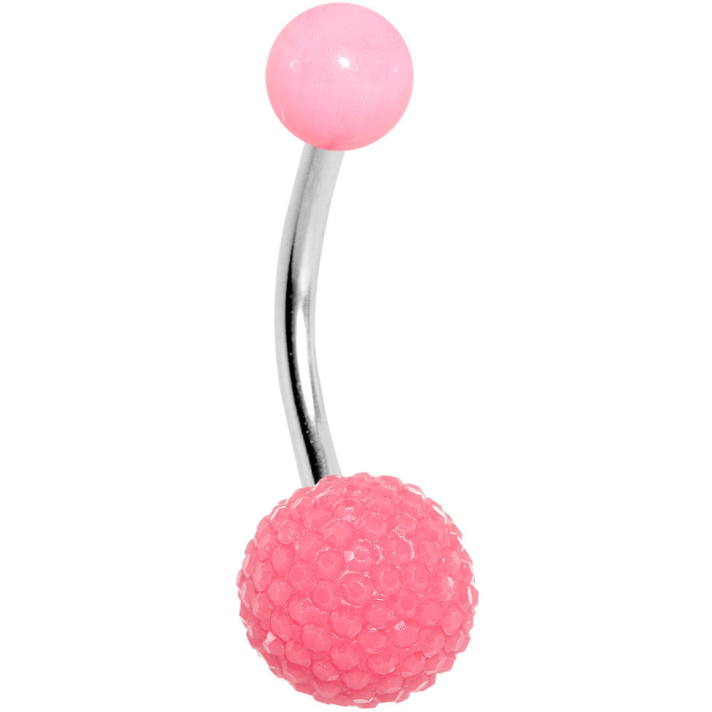 Pink Acrylic Textured Ball Belly Ring