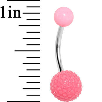 Pink Acrylic Textured Ball Belly Ring