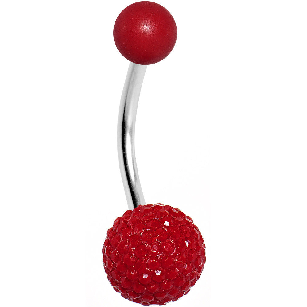 Red Acrylic Textured Ball Belly Ring