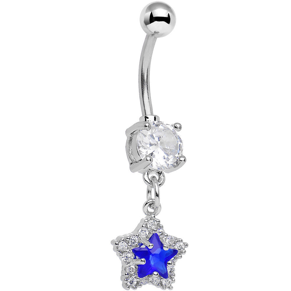 Blue Cubic Zirconia Glitzy Star Dangle Belly Ring