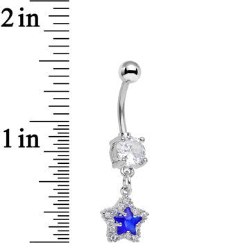 Blue Cubic Zirconia Glitzy Star Dangle Belly Ring