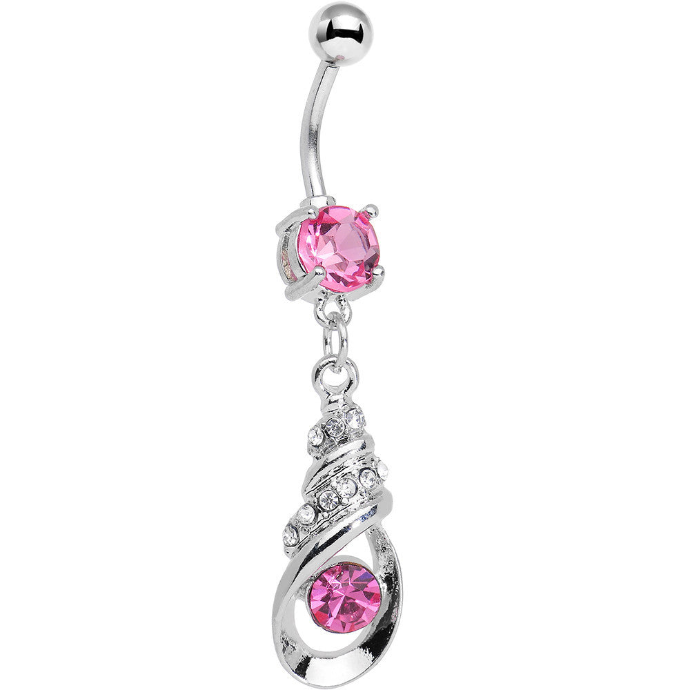 Pink Cubic Zirconia Coriolis Shell Dangle Belly Ring