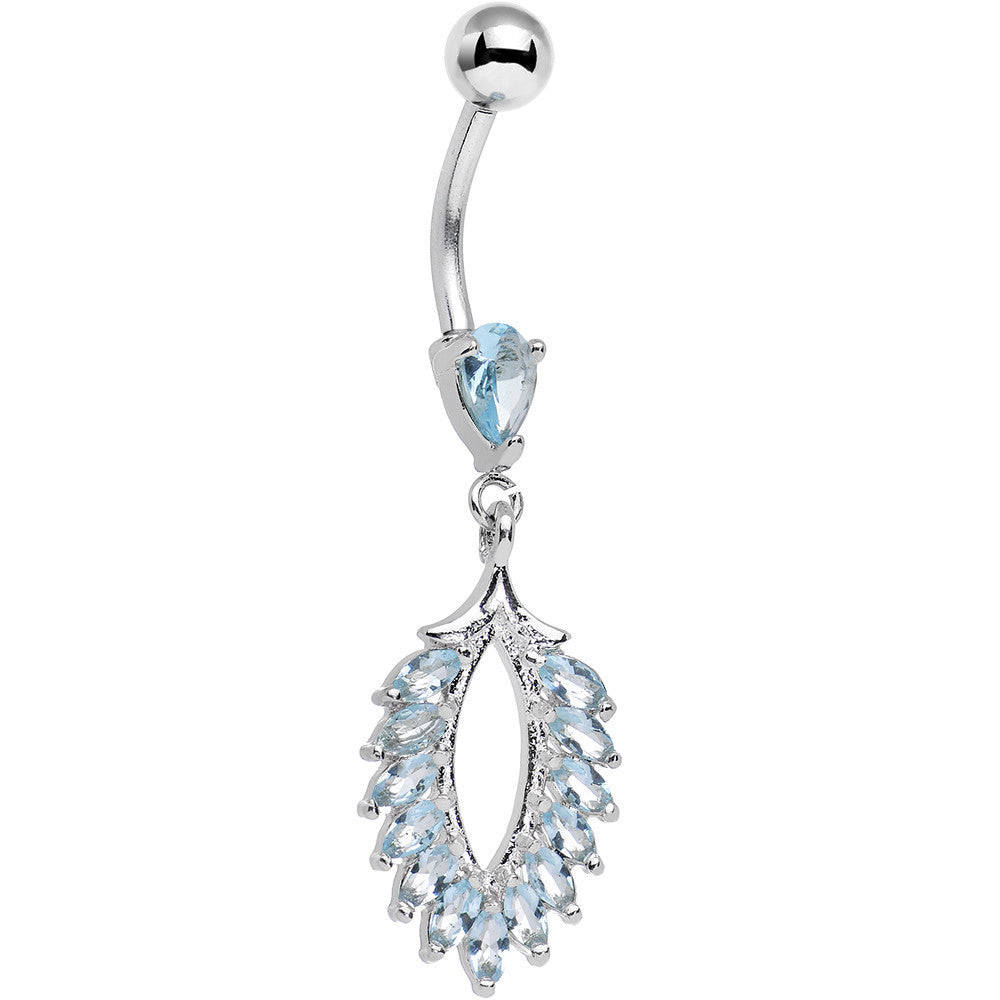 Stainless Steel Aqua Marquise Cubic Zirconia Palm Dangle Belly Ring