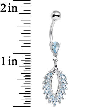 Stainless Steel Aqua Marquise Cubic Zirconia Palm Dangle Belly Ring