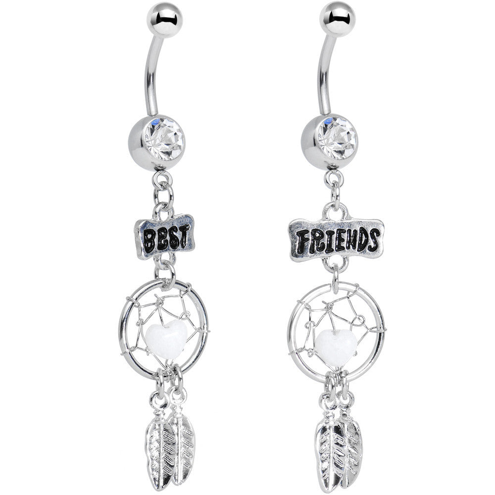 Clear Gem Best Friends Dreamcatcher Dangle Belly Ring Set