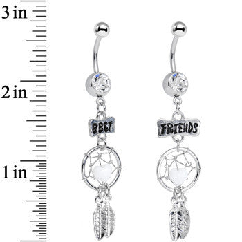 Clear Gem Best Friends Dreamcatcher Dangle Belly Ring Set