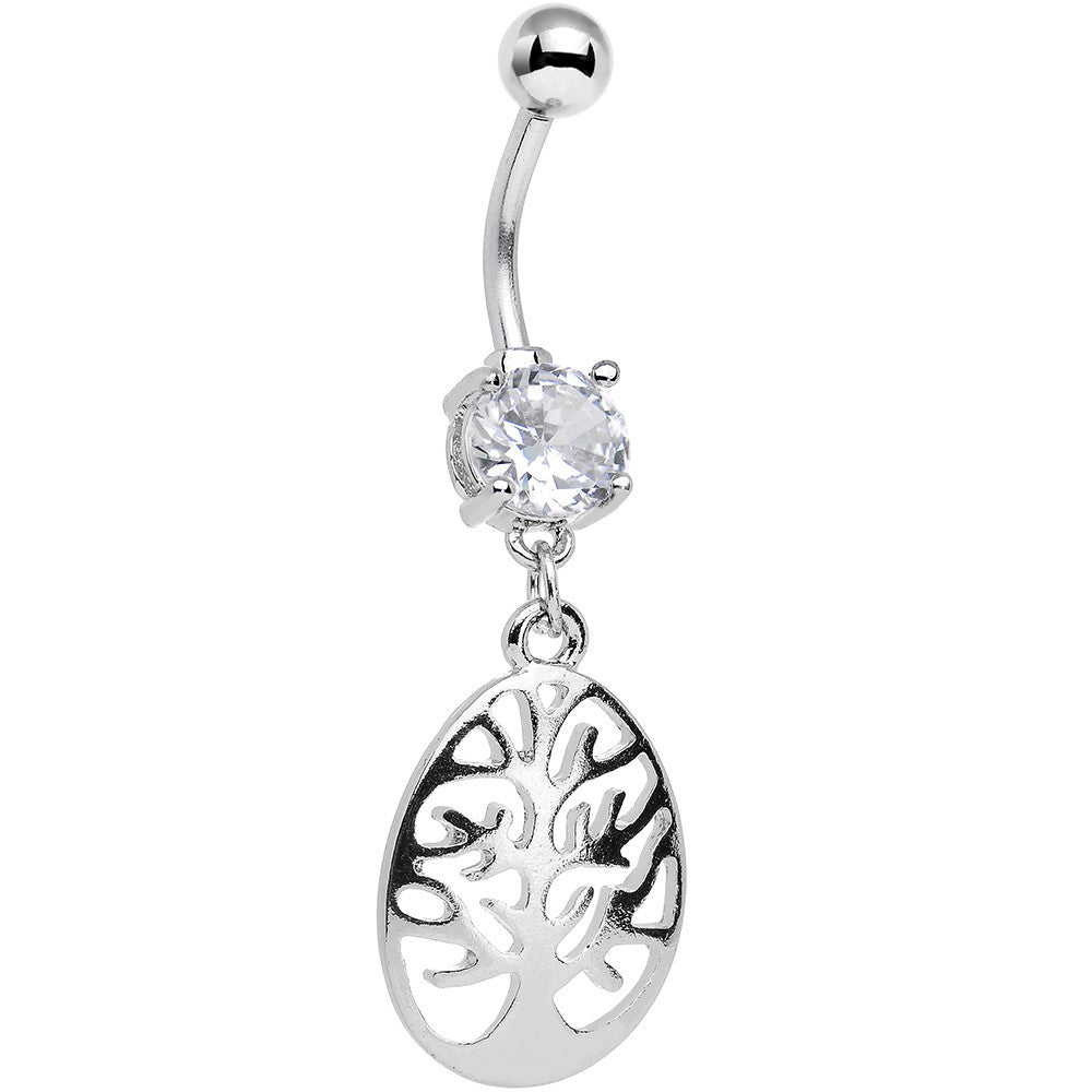 Clear Gem Teardrop Tree Silhouette Dangle Belly Ring