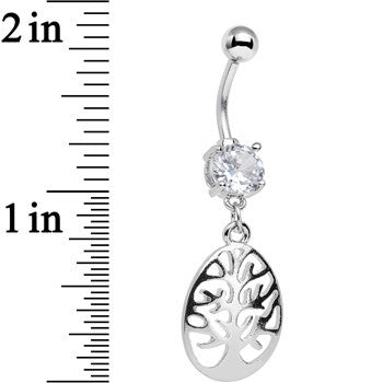 Clear Gem Teardrop Tree Silhouette Dangle Belly Ring