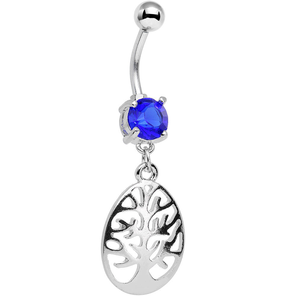 Blue Gem Teardrop Tree Silhouette Dangle Belly Ring