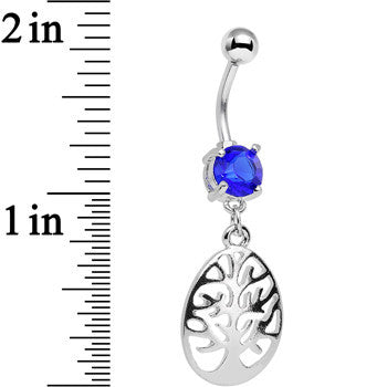 Blue Gem Teardrop Tree Silhouette Dangle Belly Ring