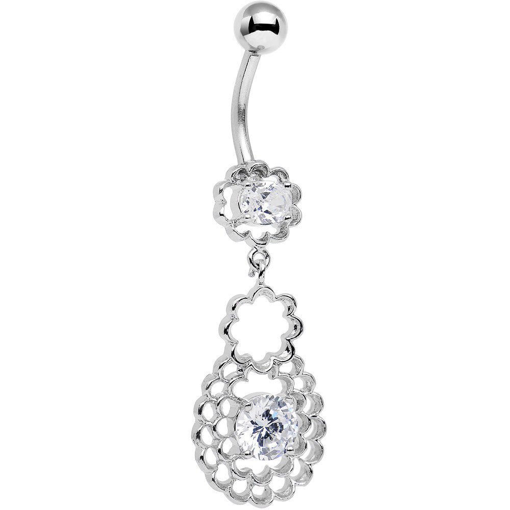 Clear Cubic Zirconia Crochet Flower Dangle Belly Ring