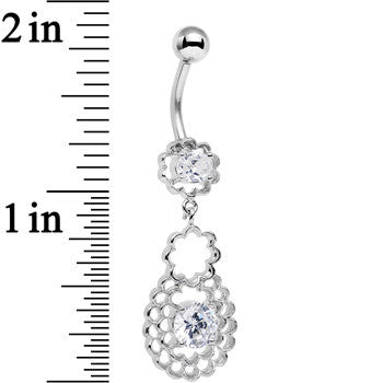 Clear Cubic Zirconia Crochet Flower Dangle Belly Ring