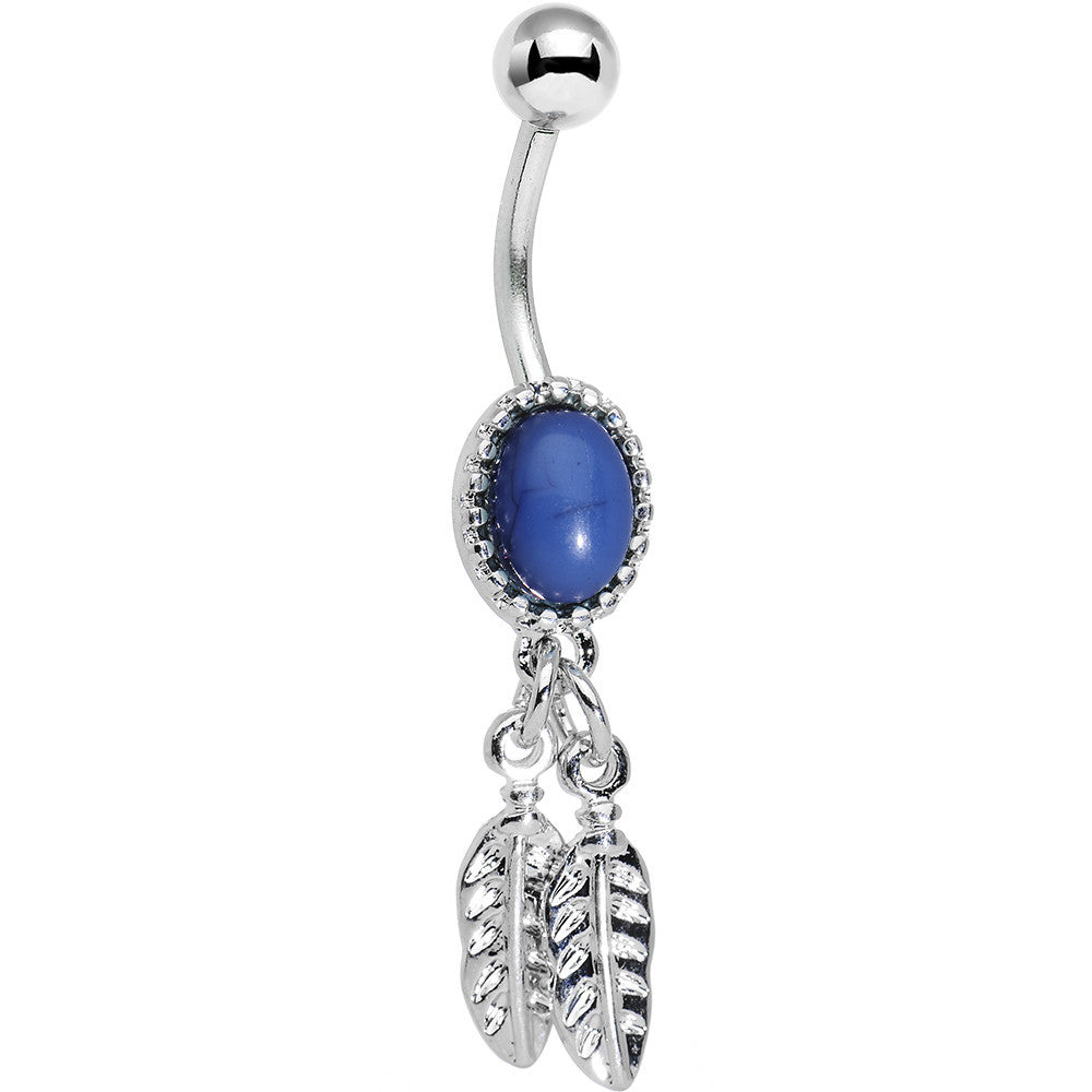 Dark Blue Santa Fe Double Feather Dangle Belly Ring