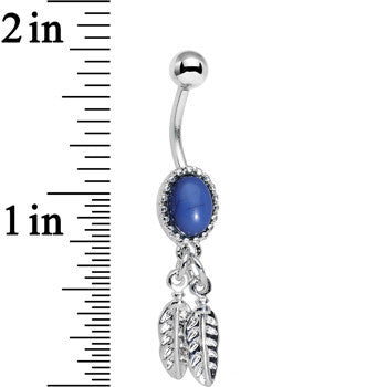 Dark Blue Santa Fe Double Feather Dangle Belly Ring