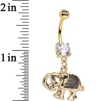 Clear Gem Gold Anodized Aztec Elephant Dangle Belly Ring