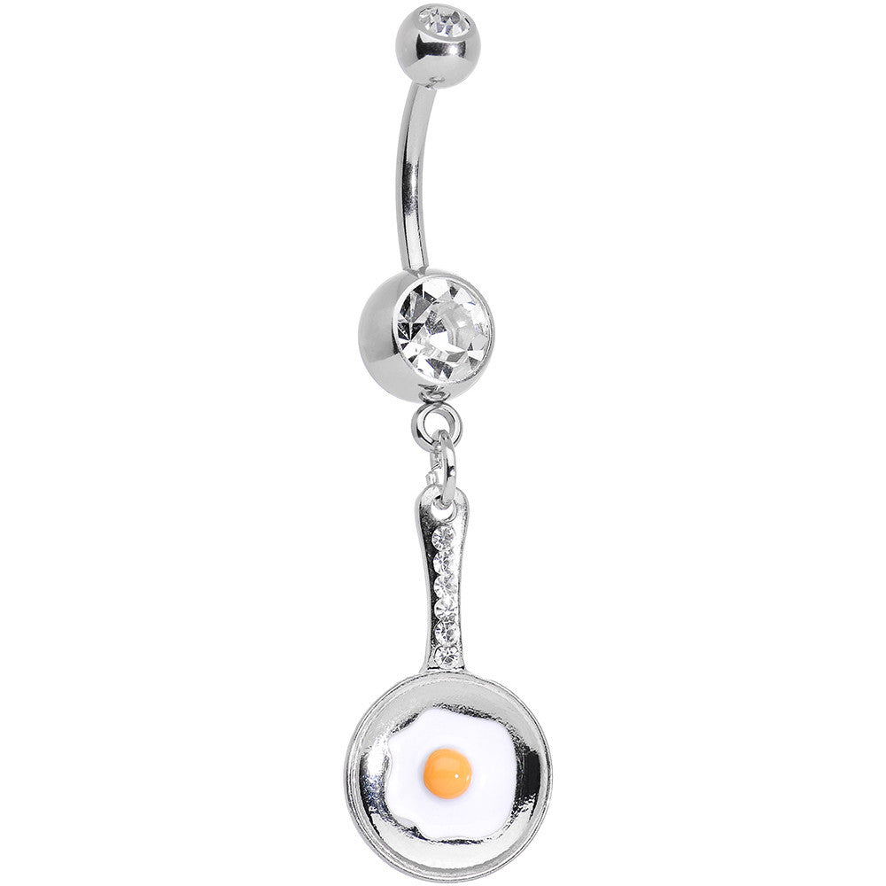 Clear Gem Fried Egg on a Frying Pan Dangle Belly Ring