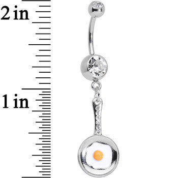 Clear Gem Fried Egg on a Frying Pan Dangle Belly Ring