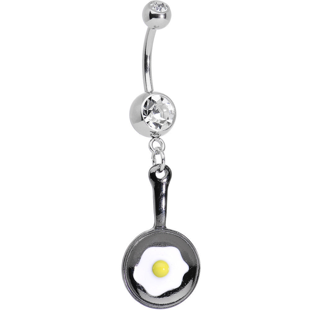 Fried Egg on a Black Frying Pan Dangle Belly Ring