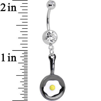 Fried Egg on a Black Frying Pan Dangle Belly Ring