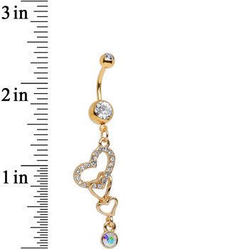 Clear Aurora Gem Gold Anodized Triple the Love Dangle Belly Ring